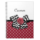 Carnet Pois rouge et blanc mignon Rose Chevron Bow (Devant)