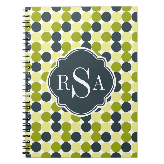 Carnet Pois verts et Monogramme bleu (Devant)
