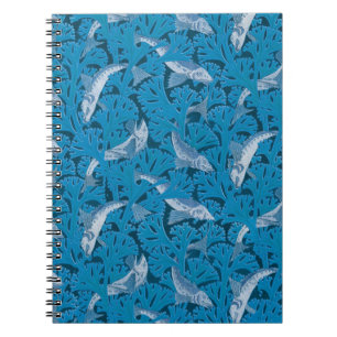 Carnet Poisson bleu vintage et algues : Art Nouveau Nauti