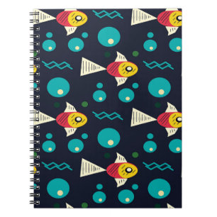 Carnet Poisson coloré avec vagues dans la mer. Géométrie