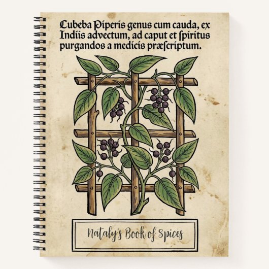 Carnet Poivre à queue: Cubèbe médiéval botanique (Devant)