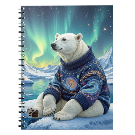 Carnet Polar Bear Sitting Under Northern Lights (Devant)