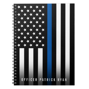Carnet Police Mince Blue Line Nom du monogramme du drapea