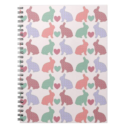 Carnet Polka Dot Bunnies et Coeurs Motif sur rose (Devant)