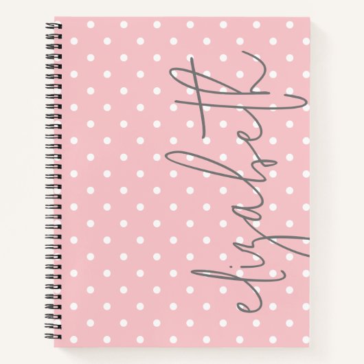 Carnet Polka Dot rose vierge script gris nom (Devant)