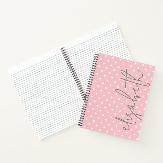 Carnet Polka Dot rose vierge script gris nom (Intérieur)