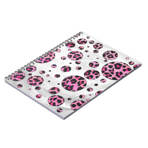 Carnet Polka Leopard Pot noir et rose chaud