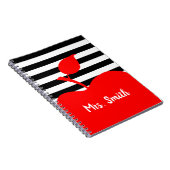 Carnet Pomme rouge personnalisée Grilles noir et blanc (Côté Droit)