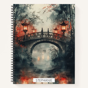 Carnet Pont de lanterne au clair de lune aquarelle