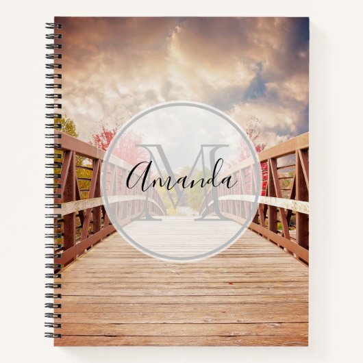 Carnet Pont rustique en bois dans le Monogramme du pays (Devant)