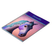 Carnet Pony magique en violet et Turquoise avec nom perso (Côté gauche)