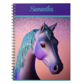Carnet Pony magique en violet et Turquoise avec nom perso (Devant)