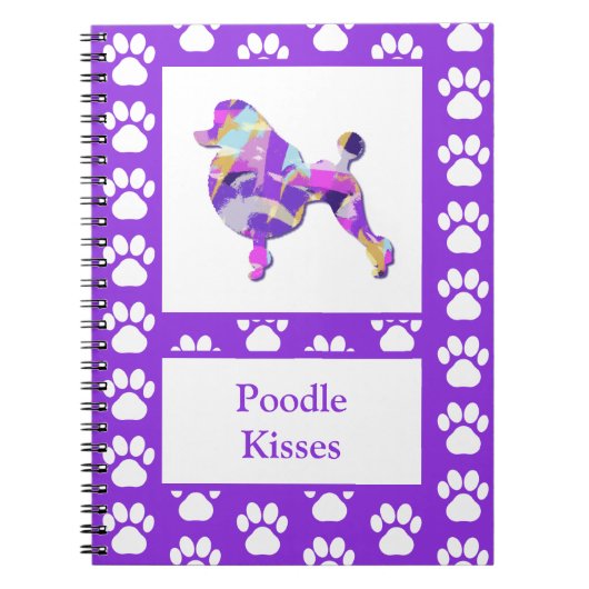 Carnet Poodé Français mignon Chien Silhouette Paw Purple (Devant)