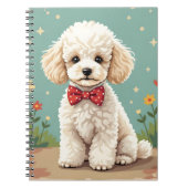 Carnet Poodle blanc adorable avec noeud papillon (Devant)