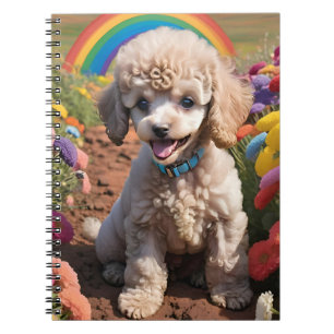 Carnet Poodle mignon Fleur colorée et arc-en-ciel