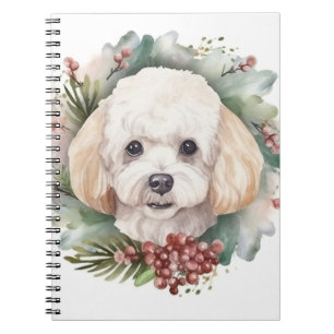 Carnet Poodle Noël Wreath Festive Pup