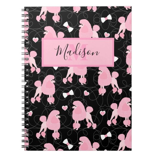 Carnet Poodles roses et vaches Nom du Motif et Monogramme (Devant)