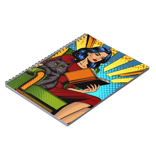 Carnet Pop Art Comédie Femme Lecture avec chat (Côté gauche)