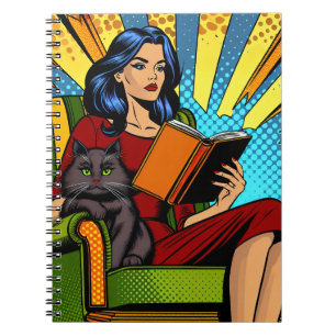 Carnet Pop Art Comédie Femme Lecture avec chat