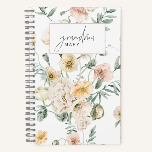 Carnet POPPY Cute Pastel Fleur sauvage Grandma Nom Journa (Recto)