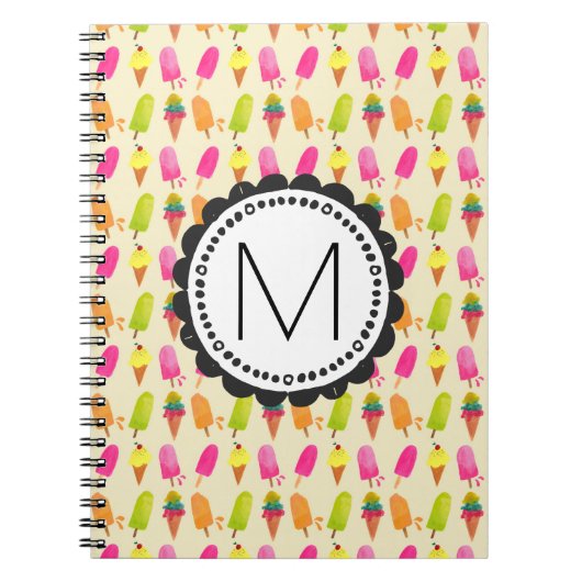 Carnet Popsicles et crème glacée Monogramme personnalisé (Devant)