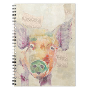 Carnet Porc de collage de ferme d'aquarelle