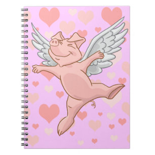 Carnet Porc de vol et bloc - notes rose de coeurs