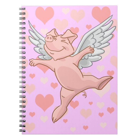 Carnet Porc de vol et bloc - notes rose de coeurs (Devant)