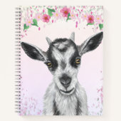 Carnet Portable de chèvre blanche avec fleurs (Devant)