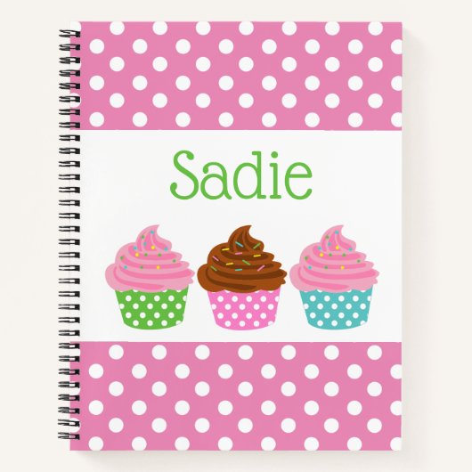 Carnet Portable Spiral Personnalisé Polka Dot Cupcakes (Devant)