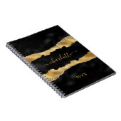 Carnet Porte d'or noir marbre nom script élégant (Côté Droit)
