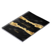 Carnet Porte d'or noir marbre nom script élégant (Côté gauche)