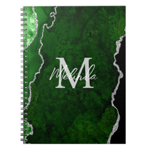 Carnet Porte en marbre vert et argent
