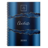 Carnet Porte en or bleu marbre nom commercial logo (Devant)