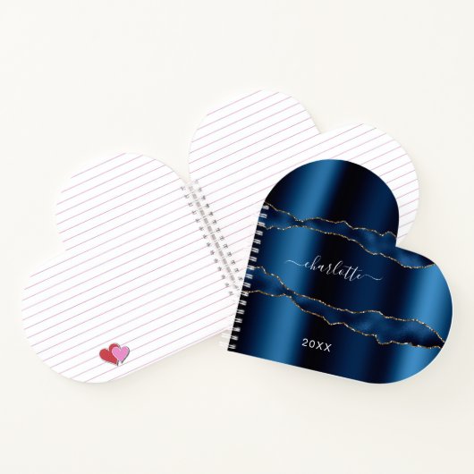 Carnet Porte en or bleu marbre nom script fille (Intérieur)