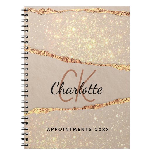 Carnet Porte or rose parties scintillant marbre monogramm (Devant)