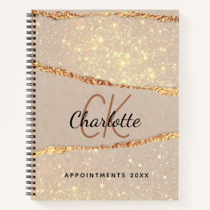 Carnet Porte or rose parties scintillant marbre monogramm