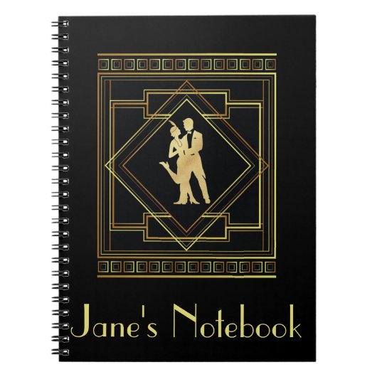 Carnet Portes Art déco noir et or flapper des années 1920 (Devant)