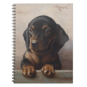 Carnet Portrait à l'huile d'un chiot teckel vintage