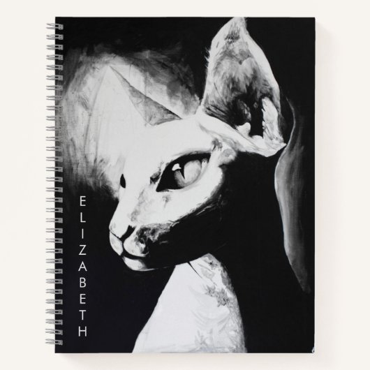 Carnet Portrait d'animal Contraste Noir Blanc Chat Sphynx (Devant)