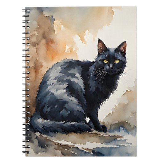 Carnet Portrait d'aquarelle de poitrine de chat noir (Devant)