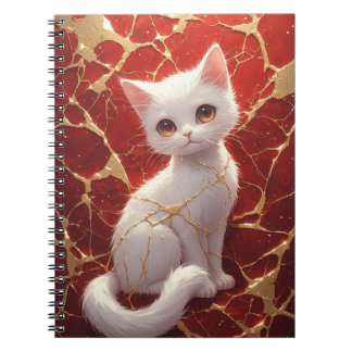 Carnet Portrait de chat blanc avec motif de craquelure ro