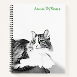 Carnet Portrait de chat stylisé artistique aux yeux verts