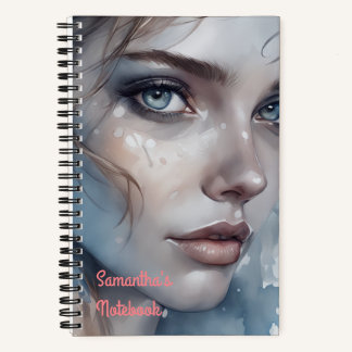 Carnet Portrait de femme aux tons bleus aquarelle