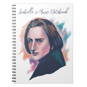 Carnet Portrait de Liszt aquarelle coloré nom personnalis