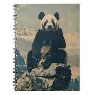 Carnet Portrait de Panda : Sérénité Vintage sur les roche