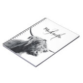Carnet Portrait de vache Highland premier monogramme noir (Côté gauche)