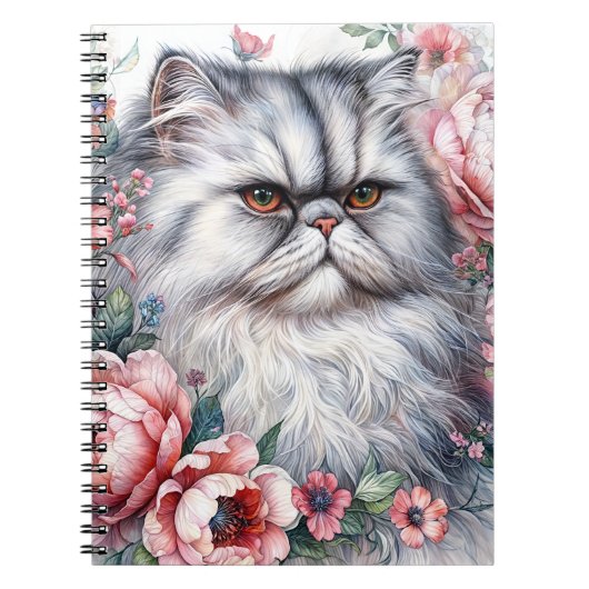 Carnet Portrait floral de chat perse (Devant)