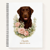 Carnet Portrait floral de Labrador chocolat (Devant)