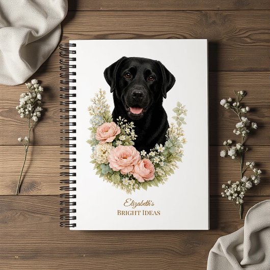 Carnet Portrait floral de Labrador noir